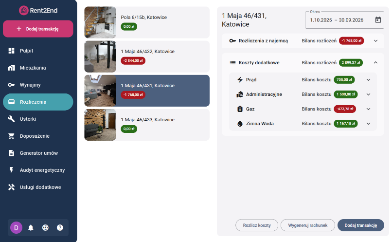 Rozliczenia na platformie Rent2End